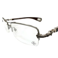成色極佳 ▼ CHROME HEARTS AS-WEB TOPPS 925 半框眼鏡，木質鏡腳，銀ブラウン示範鏡片，日本製，男士款