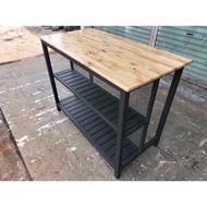 Industrial island Table full welded with Heavea Solid wood Top