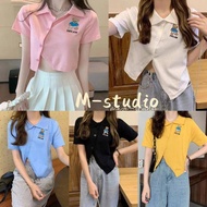 Maze**Short-Sleeved Shirt Diagonal Buttons Bear Embroidery This Model Is Very Strange. Definitely We