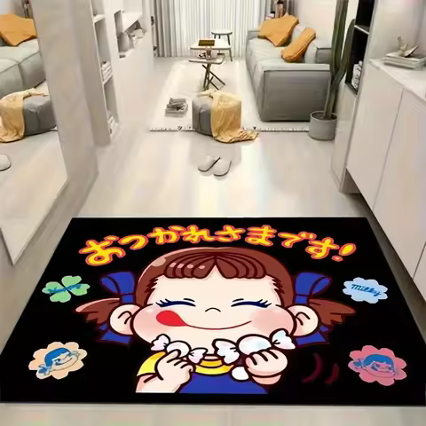 2D Flat Peko Chan Milky Candy Girl Cartoon Flannel Door Mat Non Slip Japanese Anime Rug For Kids Roo