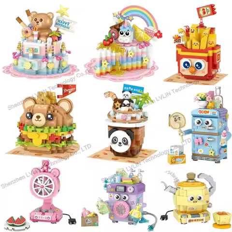 House Building Blocks Household Appliance Dessert Store Street View Snack Children's Toys Boys Girls