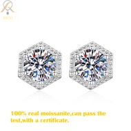 1ct*2 Real Moissanite Earrings 925 Sterling Silver Pass Diamond Tester GRA Certified D Color Round C