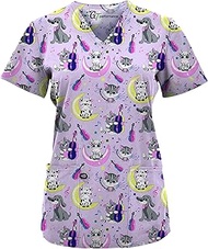 Womens Medical Nursing Print Scrub Uniform Top GT Performance, Cat and the Fiddle Pewter, X-Large