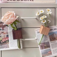 Solid Wood Refrigerator Stickers Creative Decorative Log Magnetic Stickers Wooden Flower Vase Simple