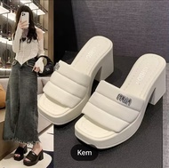 Dép nữ quai ngang dép bánh mỳ đé cao 7cm chữ MM