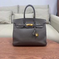 愛馬仕Hermes Birkin35 錫器灰金扣 Epsom皮 手提包