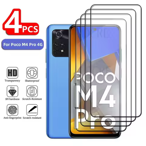 1/2/3/4PCS For Poco M4 Pro Glass Xiaomi Poco M4 Pro Tempered Glass Phone Full Cover Glue 9H HD Scree