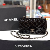98%NEW二手CHANEL CF20 A69900 黑色漆皮銀扣 CF大MINI @21開 #香榭站正品
