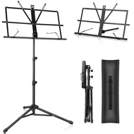 (XURN) Metal Sheet Music Stand Portable Adjustable Podium Stand with Tripod Base and Sheet Music Fol