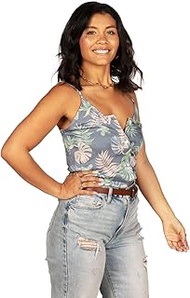 Women's Vacation Button Down Tank Top Hawaiian Shirt Grey Bahama Mama Size Small