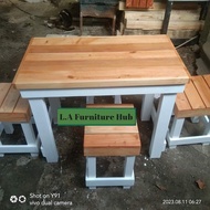 Table with 4 Chairs - Palochina Wood - White Legs and Varnish Top