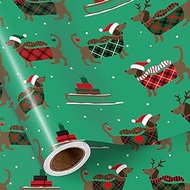 RUSPEPA Christmas Dog Wrapping Paper Roll, Mini Roll, Santa Dachshund in Plaid Sweaters and Gift Box
