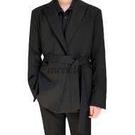 MR Men Stylish Cool Black Long Sleeve V Neck With Belt Casual Blazer