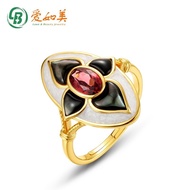 Agete Exaggerated Design Black Shell Red Garnet Ring Female 925 Sterling Silver Cold Enamel Ring
