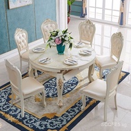 Zun Fan European-Style Solid Wood Dining Tables and Chairs Set Retractable Dining Table Household Marble round Table Dining Table Furniture