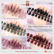 🔥Ready Stock🔥 24pcs Matt Colour DIY Fake Nails Art Nail Kuku Palsu No Glue