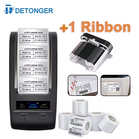 DETONGER Portable Thermal Transfer Printing Machine with Ribbon PET Fixed Asset Tag Laboratory Label
