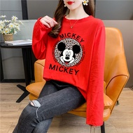 Baju T Shirt Perempuan Lengan Panjang T-shirt Mickey Mouse  Long Sleeve Blouse Clothes