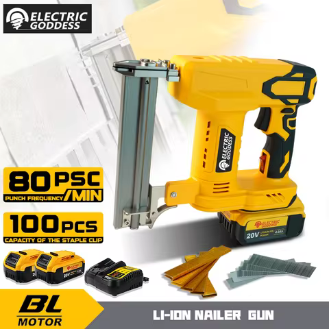 Cordless Nail Gun Straight/N-shape 2 In 1 Electric Stapler Nailer Woodworking Nailing Machine For De