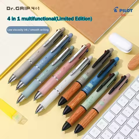 PILOT DR.GRIP 4+1 Multi-Pen & 0.5mm Mechanical Pencil,Comfort Wood Grip,Smooth Writing Low viscosity