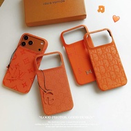 luxury Orange leather phone cases for iphone 17 16 15 Pro Max 14 Pro Max 14 plus 13 Pro Max i13 13pr