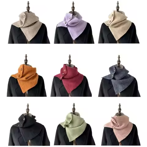 Cable Knit Snoods Scarf Button Knitted Scarf Girls Autumn and Winter Warm Wears Shawl Fashionable Sc