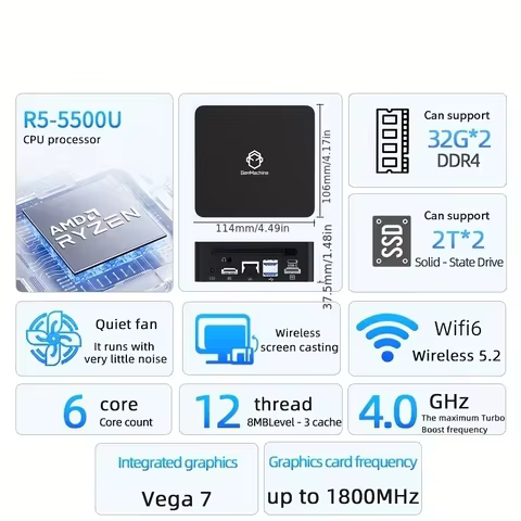 Gamer Pc Computer Ryzen 4300U 4600H 4800H 5300U 4500U GenMachine Mini PC AMD 5500U 5600H 5600U CPU W