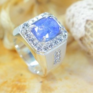 cincin pria perak handmade mata utama blue safir srilanka