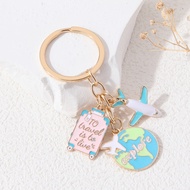 Cartoon Earth Plane Luggage Explore Enamel Keychain For Friendship Gift Handmade Jewelry