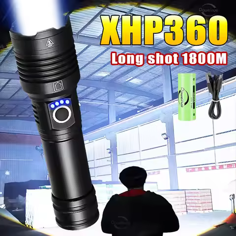 Ultra Powerful XHP360 Rechargeable Flashlight Super Bright LED Torch Light XHP90 High Power LED Flas