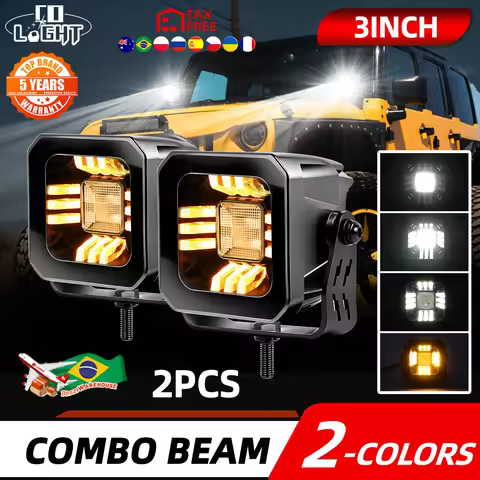 CO LIGHT New 3 inch Led Work Lights White Yellow DRL 4x4 Led Light Bar Spot Flood 50000LM for Tracto