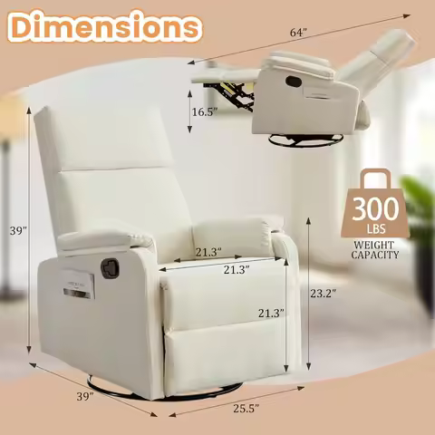 Recliner Chair, Swivel Rocking Recliner Chair for Adults, Glider Rocking Chair, Small Nursery Chair 