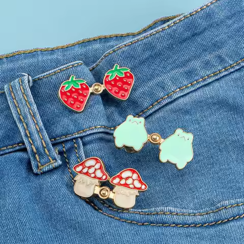 3Pairs Waist Adjust Button No-Sewing Metal Button Strawberry/Frog/Mushroom Replacement Jeans Buttons