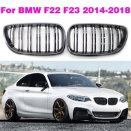 Carbon Fiber Color Dual Slat Front Hood Kidney Grilles Grill Compatible For BMW F22  F23 M2 2014-201