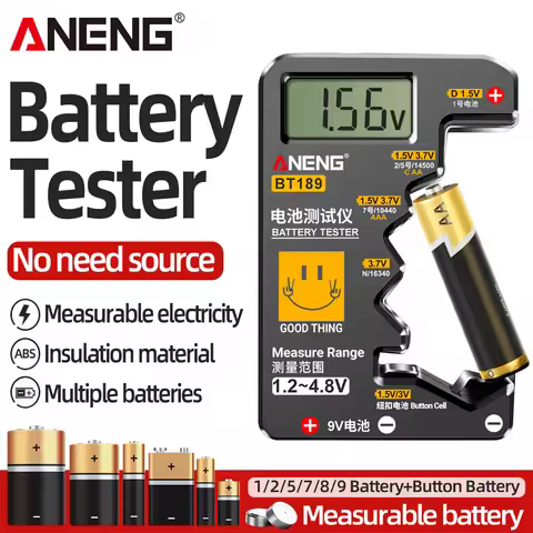 ANENG BT189 Battery Level Detector Digital Portable Display Test 9V AA AAA C D Button Cell Universal