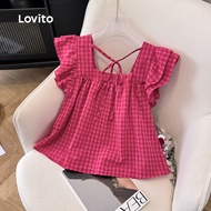 (Trendy) Lovito Casual Blouse Tiered Layer Tie Back Spring/summer Rose Red Blouse for Women L137ED81