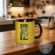 Brazil Typography Mug Yellow Base "BRASIL" Letters Filled with Flag Colors & Soccer Ball - Modern Ar