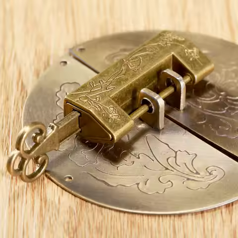 1 Set Chinese Vintage Lock with Key Antique Padlock and Hasp with Screws Kit for Jewelry Box Wooden 