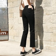 Black Cigarette Jeans - Women's Stretchy High Waist Loose Ankle Length | 1119CK