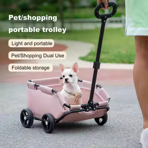 Safe Hair-free Pet Carrier Pet Stroller for Small Dogs Cats 4 Wheels Folding Cart for Travelling Sho