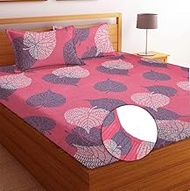 BSB HOME Premium Cotton All Round Elastic Fitted Bedsheets with 2 Pillow Covers | Double Bed with Lo