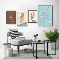 Vintage Airport Poster Set LAX Los Angeles AMS Amsterdam CFE Clermont Ferrand CDG Paris Charles de G