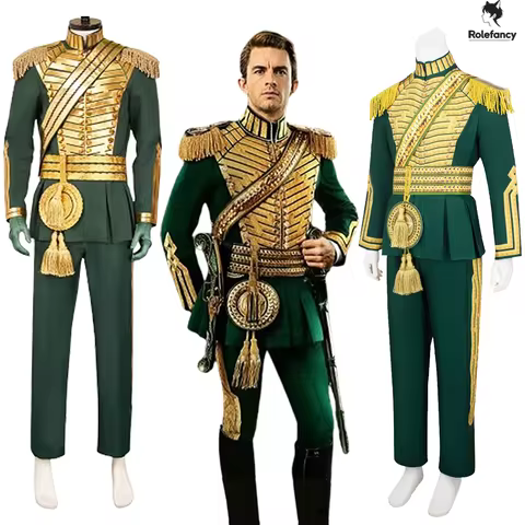 Wicked Movie Fiyero Cosplay Costume Green Outfit Set Jacket Pants Tassel Accessory Adult Male Hallow