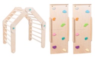 happymoon多功能遊戲攀爬架 5號 木色攀爬架+雙片彩色攀岩/溜滑梯