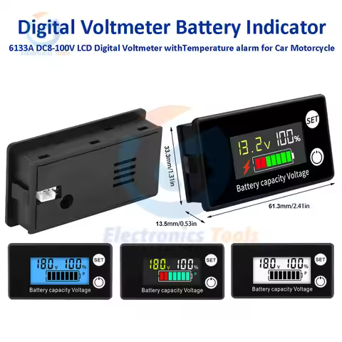 Battery Capacity Indicator DC8-100V Motorcycle Voltmeter Lead Acid Lithium LiFePO4 Power Meter Teste