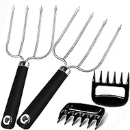Turkey Lifting Forks, Meat Claws, Strong Endurance Stainless Steel Poultry Chicken Fork, Ultra-Sharp Roast Ham Forks. Easily Lift, Handle Meats - Essential for BBQ &amp; Thanksgiving Pros, Set of 4