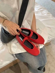 Giày Bốt Mary Jane Đế Mềm Màu Đỏ Lamode Giày Ballet Đế Bằng Mũi Tròn Đai Co Giãn Giày Thường Ngày Mù