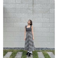 Domestic Ready Stock Ganni Ganni Dilireba Same Style Plaid Ruffled Long Sling Dress