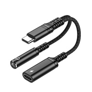 2 in 1 USB C to 3.5mm Headphone Jack Adapter 60W Type C Fast Charging Cable Audio Splitter Converter
