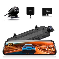 2024 Upgrade 4K Rear View Mirror Camera, 10” Mirror Dash Cam, 2160p Full HD Smart Rear View Camera, 
